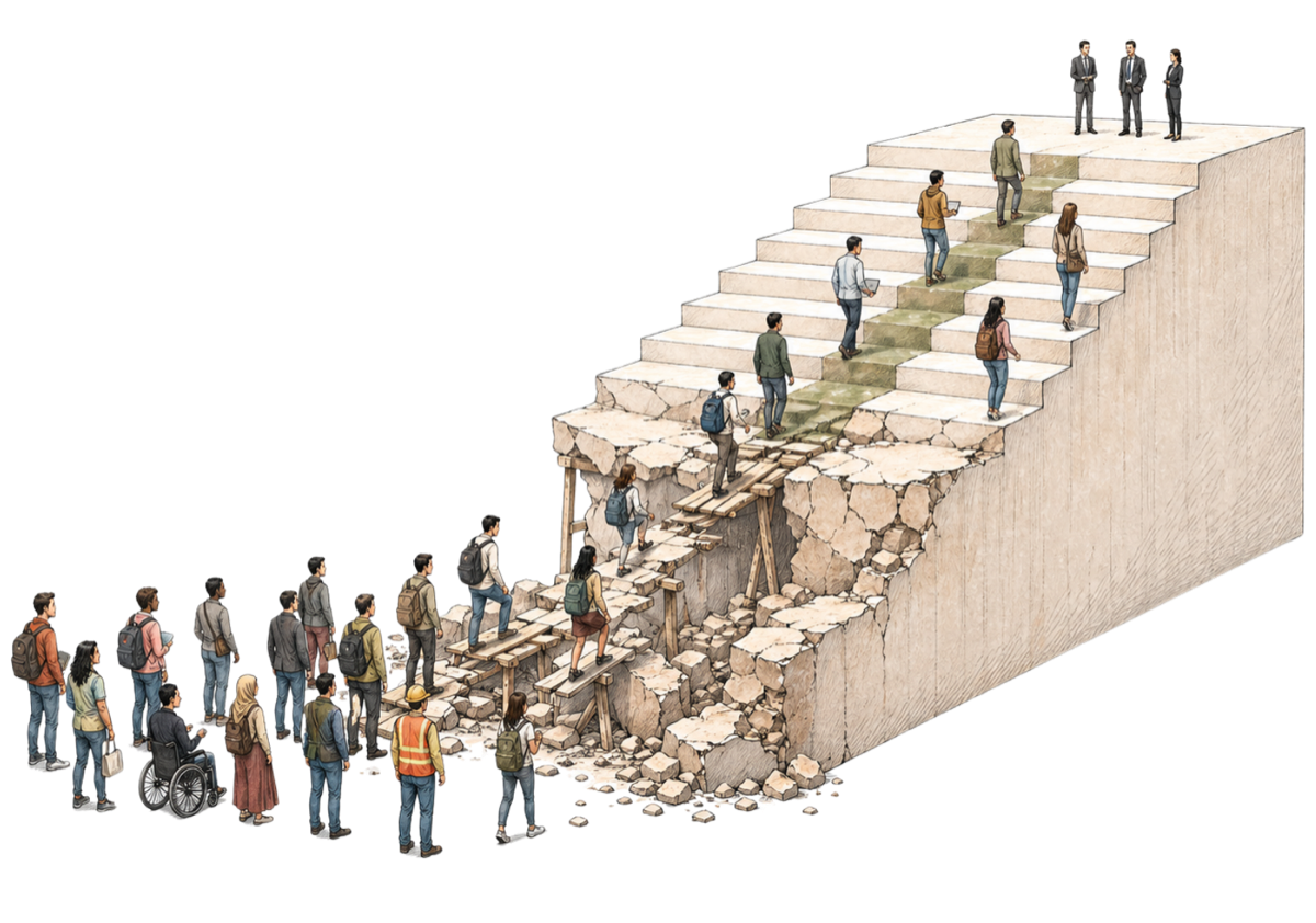 Broken career-ladder illustration from the transition-problem visualization.